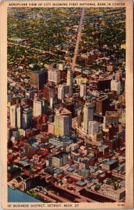 Aerial View of Business District, Detroit MI c1938 Vintage Postcard S55