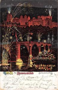 BG19251 gruss aus heidelberg schlossbeleuchtung  germany fireworks litho