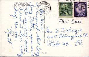 Postcard Nanticoke PA Mill Memorial Library 1964