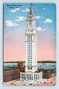 New Custom House Building Boston Massachusetts MA UNP Linen Postcard F19