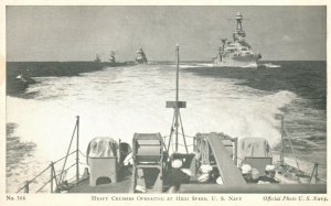 Vintage Postcard Heavy Cruisers Battleships Operating at High Speed U.S. Navy