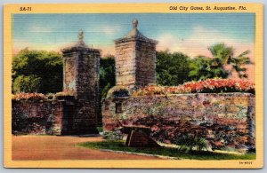 Vtg St Augustine Florida FL Old City Gates Entrance 1930s View Linen Postcard