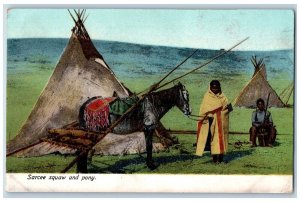 c1905's Native American Sarcee Squaw & Pony Alberta Canada CA Antique Postcard