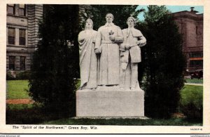 Wisconsin Green Bay Spirit Of The Northwest Statue 1945 Curteich