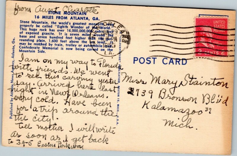 postcard Georgia - Carving on Stone Mountain