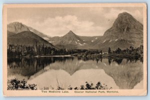 Glacier National Park Montana Postcard Two Medicine Lake Railroad c1940 Vintage