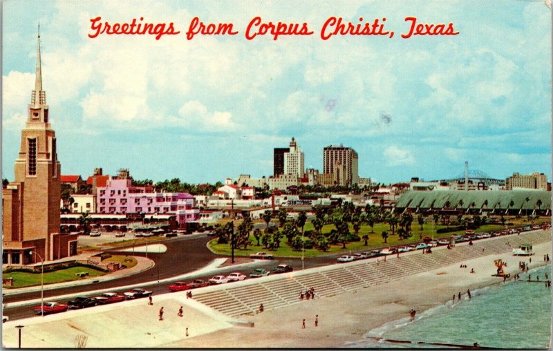 Vtg Greetings from Corpus Christi Texas TX City View Skyline 1960s Postcard