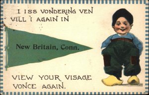 New Britain Connecticut CT Little Dutch Boy Pennant Flag c1910 Vintage Postcard