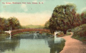 Vintage Postcard Scenic View Of Bridge Washington Park Lake Albany New York NY