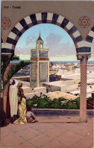 Tunis Tunisia Family Overlooking City Unused Antique Postcard E18