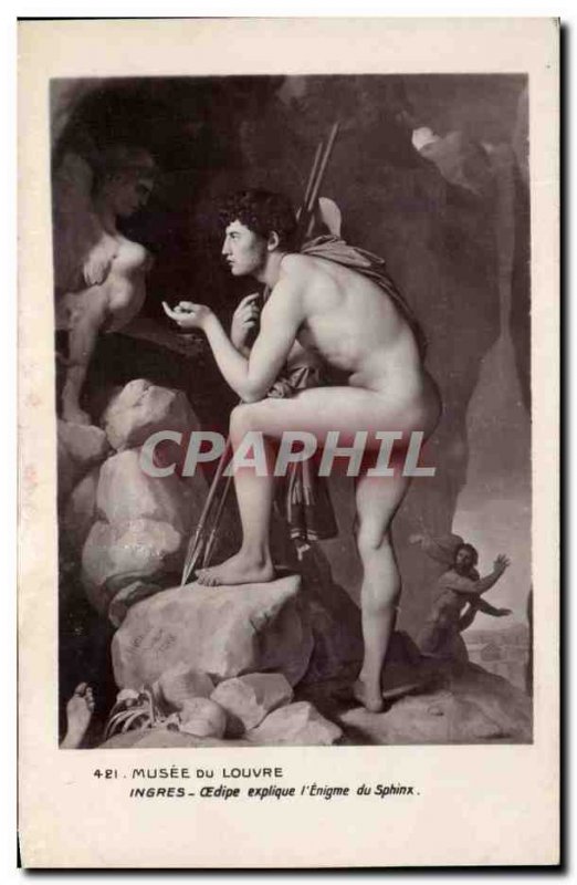 Old Postcard From Louvre Musee Ingres Oedipus and the Sphinx & # 39enigme