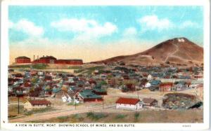 BUTTE, MT Montana  Birdseye View & SCHOOL of MINES   c1920s    Postcard