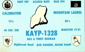 QSL Radio Card From Bar Harbor Maine KAYP-1328