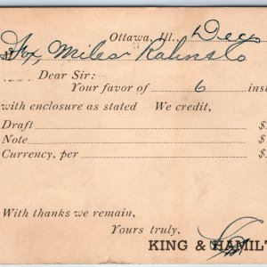 1915 Ottawa, IL King & Hamilton Company Invoice Receipt Form Postcard ILL A169