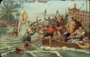 Chocolates La Riojana Malaga Spanish History Battle c1910 Vintage Postcard