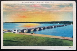 Vintage Postcard 1939 Sunset Bridge to Belle Isle, Detroit, Michigan (MI)