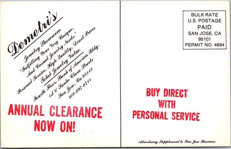 Postcard ADVERTISING SCENE San Jose California CA AK8033