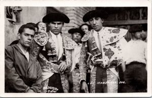 RPPC Postcard Mexico Two Male Bullfighters Posing with Fans Matadores 1940s K45