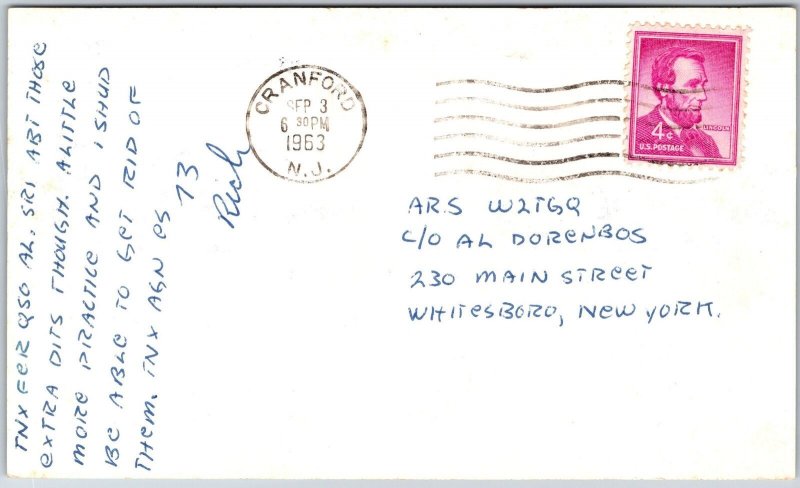 1963 QSL Radio Card Code WB2FWI Cranford New Jersey Amateur Posted Postcard