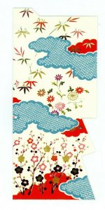 Japanese Greeting Card Kimono Shaped Cut Out Floral w/envelope Lyric VTG JG11 