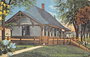 Arlington Heights MA 1910 Railroad Station Train Depot Postcard.