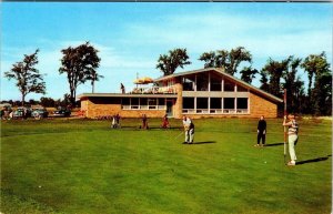 Gaylord, MI Michigan COUNTRY CLUB & GOLF COURSE Golfers~Green~50's Cars Postcard
