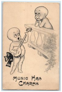 c1910's Little Boy Serenade Music Has Charms Winsch Back Antique Postcard