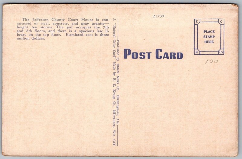 Vtg Birmingham Alabama AL Jefferson County Court House 1940s Linen View Postcard