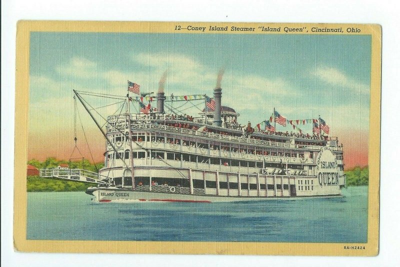 Postcard Coney Island Steamer Island Queen Cincinnati Ohio VPC01.