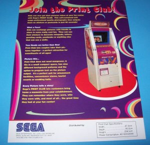 Sega Print Club Original NOS Arcade FLYER Photo Booth Picture Taker Art Sheet 