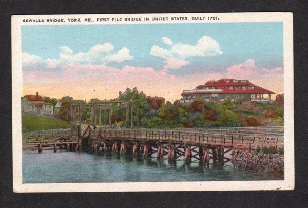 ME Vintage view Sewall's Pile Bridge York Maine Postcard PC Carte Postale