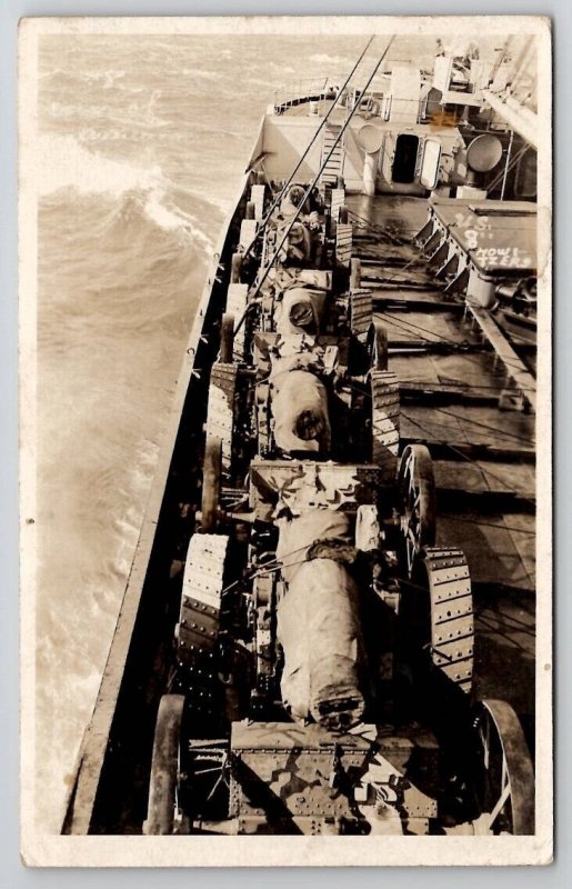 RPPC WW1 US 8 inch Howitzers Aboard Battleship Real Photo Postcard T22