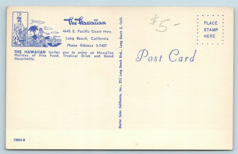 Postcard CA Long Beach The Hawaiian Restaurant Tiki Bar Multiview