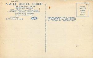 Amity Hotel Court roadside linen Cincinnati Ohio 1940s Postcard Teich 98