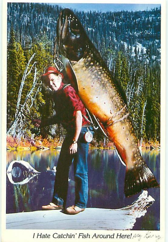 Comic Novelty Giant Brook Trout Fish Spokane Washington  Postcard  # 7480