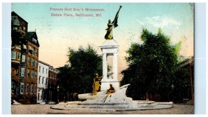 1914 Frances Scot Key's Monument Eutaw Place View Baltimore Maryland MD Postcard