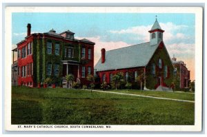 Cumberland Maryland MD Postcard St. Mary's Catholic Church South c1940 Vintage