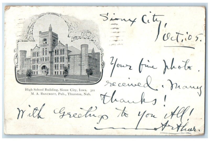 1905 High School Building Sioux City Iowa Bancroft Thurston Nebraska NE Postcard