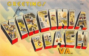 Virginia Beach Virginia Greetings From large letter linen antique pc BB1442