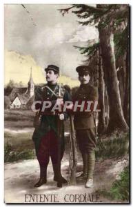 Old Postcard Army Entente cordiale (French and English soldier)