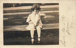 Chicago IL Girl Eating Popcorn Read Message 1913 Real Photo Postcard