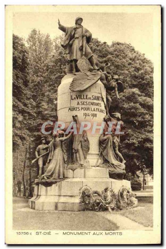 Postcard Old St Die Monument Aux Morts Army