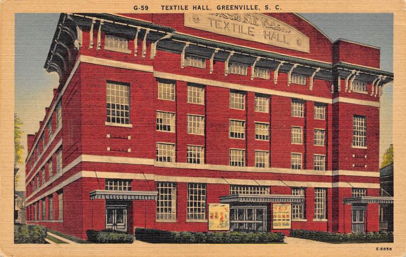 Greenville South Carolina 1940s Linen Postcard Textile Hall
