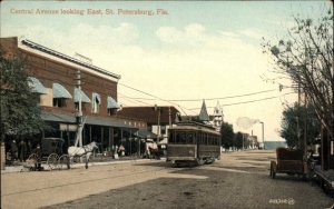 St Petersburg Florida FL Central Ave Trolley Streetcar c1910 Vintage Postcard