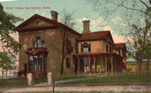 Vintage Postcard Front View House Yard Elk's Home Springfield Massachusetts MA