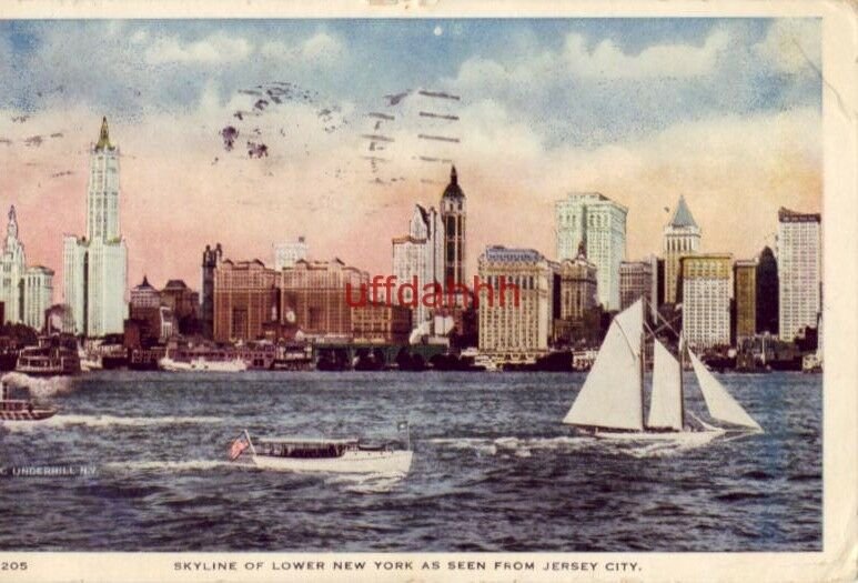 SKYLINE OF LOWER NEW YORK AS SEEN FROM JERSEY CITY, 1918 cpyrt Irving Underhill