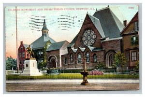 Vintage 1909 Postcard Soldiers Monument Presbyterian Church Newport Rhode Island