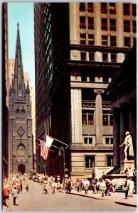 VINTAGE POSTCARD WALL STREET FINANCIAL DISTRICT NEW YORK CITY 1960s [ALMA PUBL]