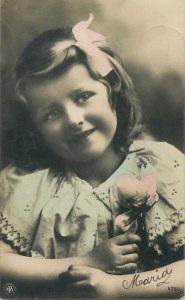 Postcard greetings child charming lovely fancy flower glam joy smile girl beauty
