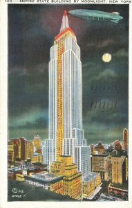 Postcard Empire State Building buy Moonlight Showing Zeppelin New York AB3